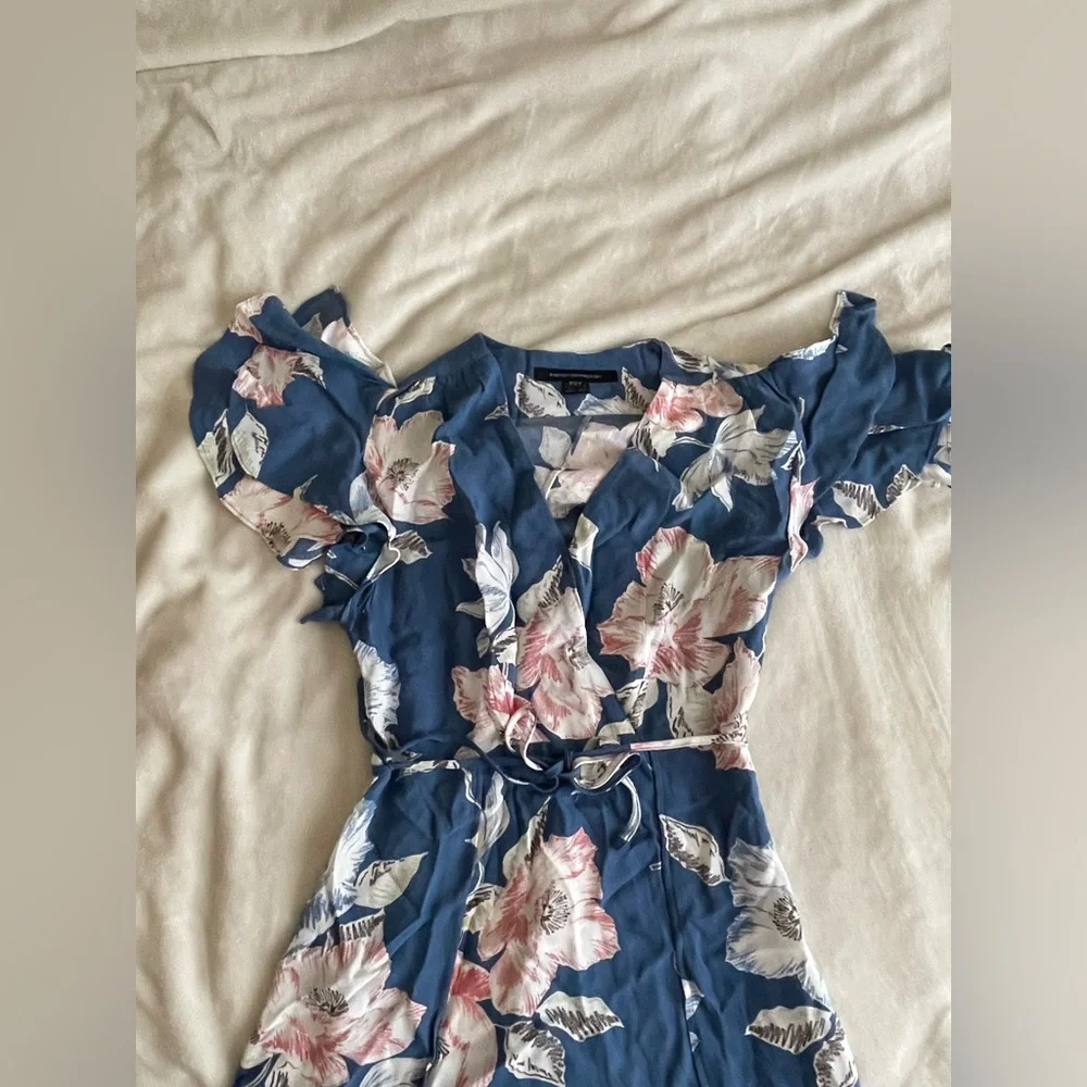 French connection Blue Maxi Dress with Pink & White Blooms - Picture 2 of 8